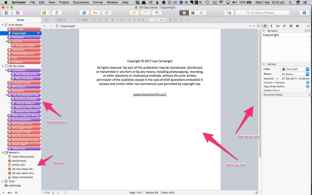 Working inside Scrivener